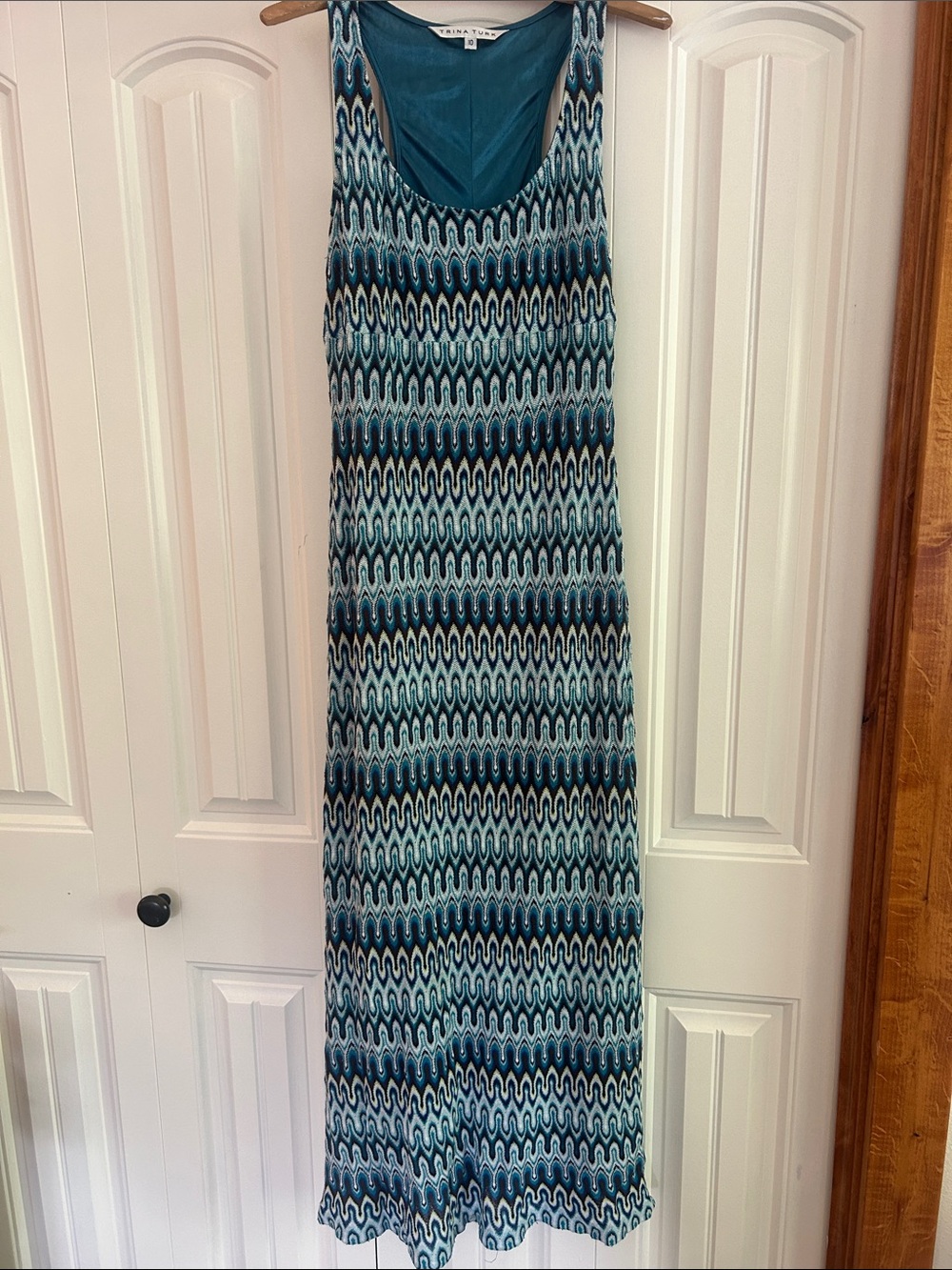 Trina Turk Teal and Navy Patterned Maxi Dress